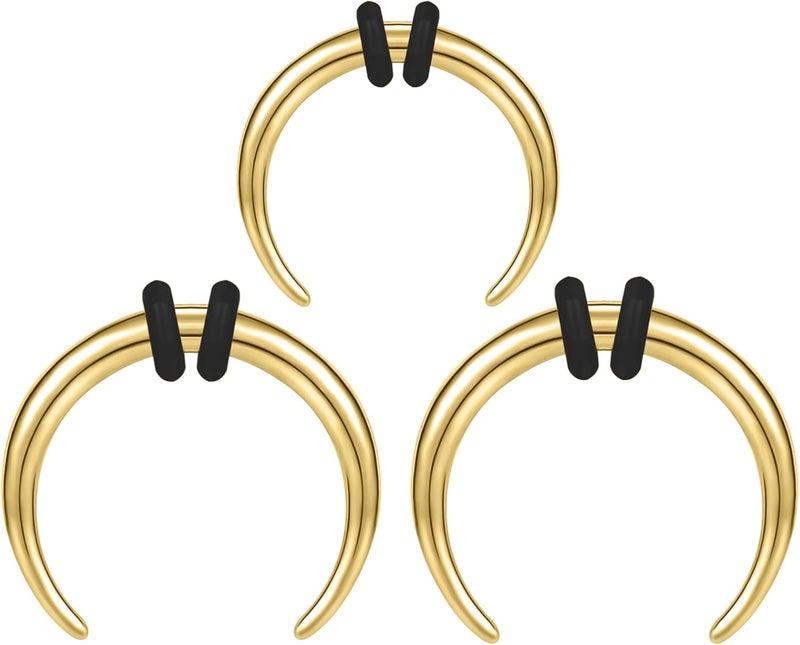 BodyAce C Shape Septum Pincher Tapers, 14G 16G Buffalo Ear Taper Kit Stretching Expanded Nose Rings, Horseshoes Black Gold Septum Rings with O-Rings - Image 1